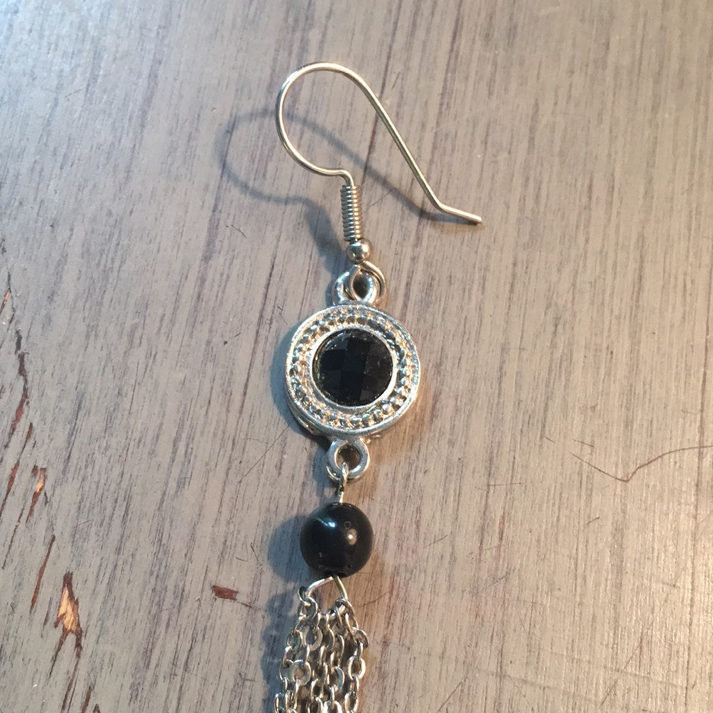 Silver earrings with black beads
